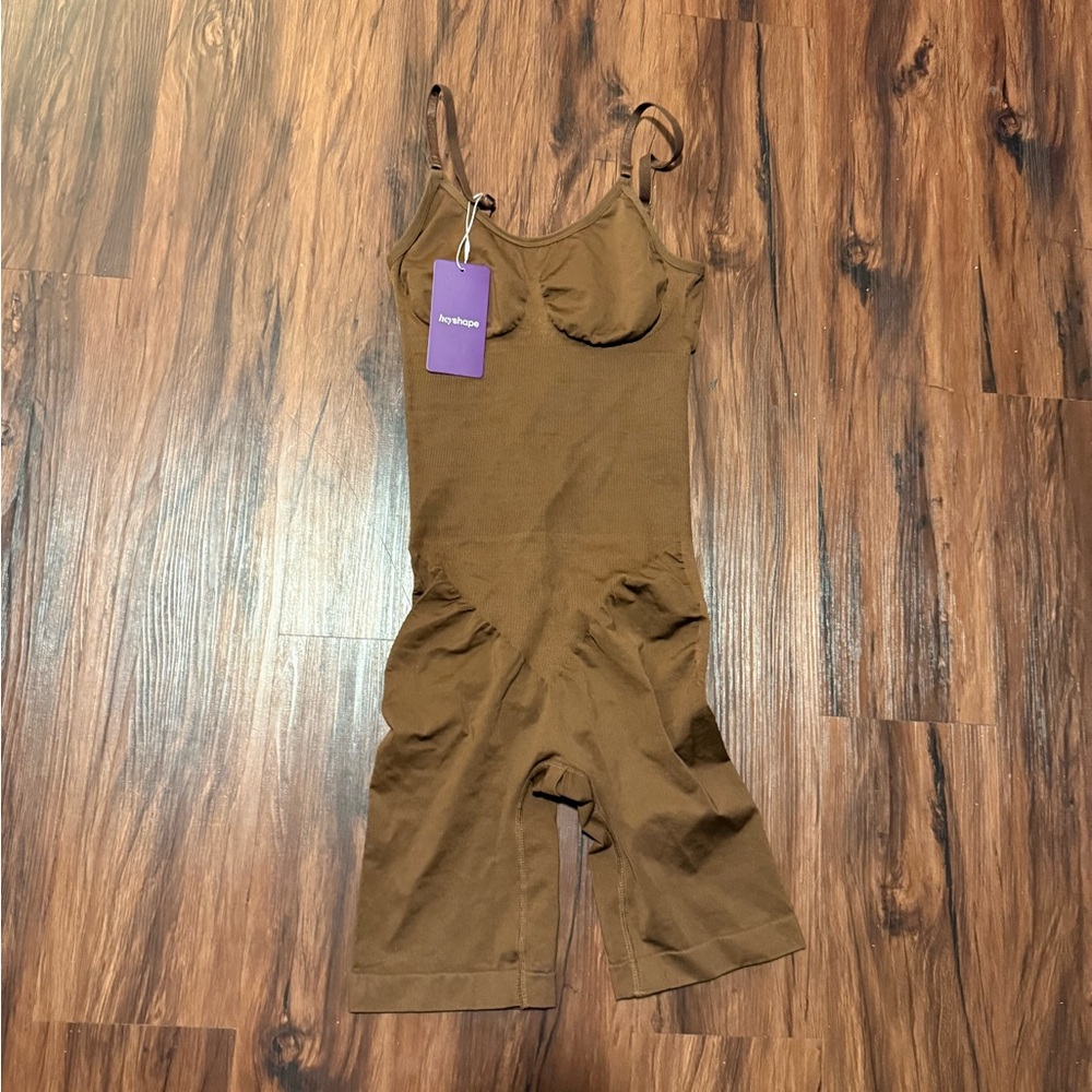 Brown Shapewear Bodysuit with Ruching and Tank Straps